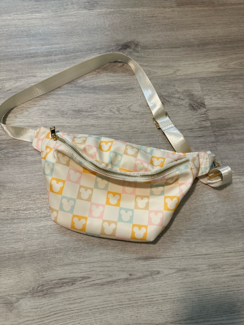 Pastel Checker Mickey Print Fanny  Bag - Cream Multi